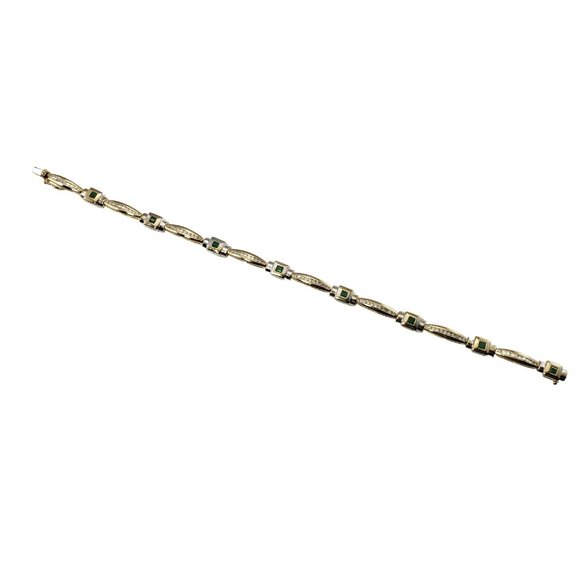 Vintage 14 Karat Yellow Gold Natural Emerald and Diamond Bracelet #11733 - Picture 3 of 9